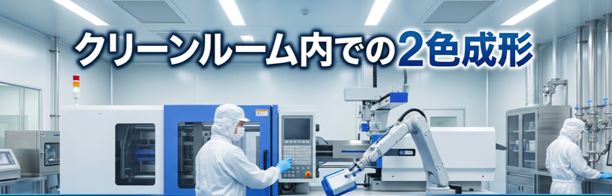 クリーンルーム内での2色成形が可能です。