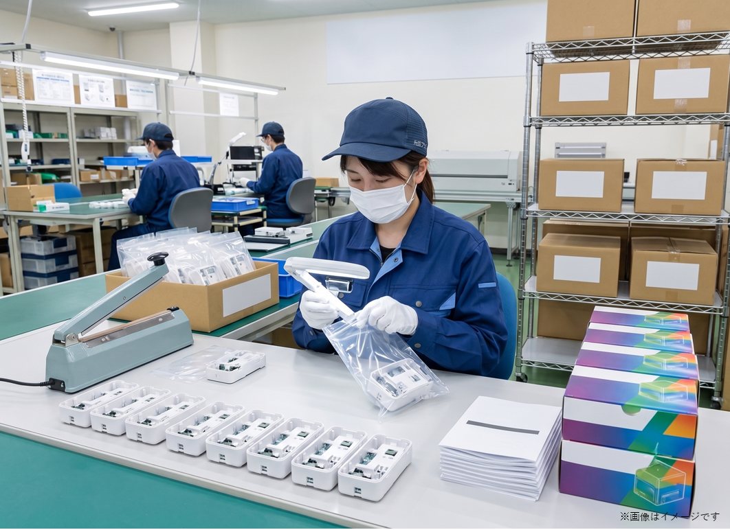 検品・梱包・副資材手配作業の様子